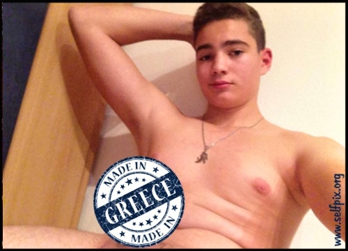 Beefy greek teen boy shows his cock